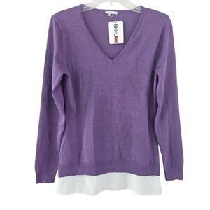 Vila Milano Womens Size Small Purple Sweater  Pleated Trim Layered Look